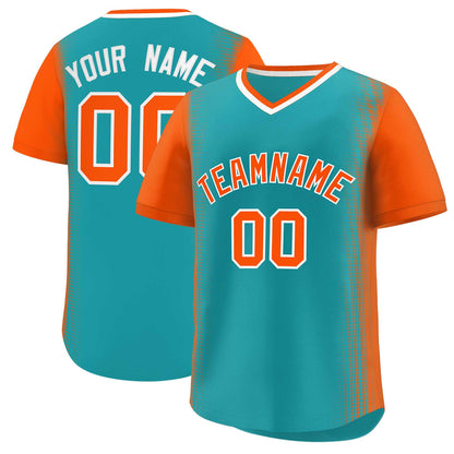 Custom Aqua Orange Personalized Raglan Sleeves Authentic Pullover Baseball Jersey