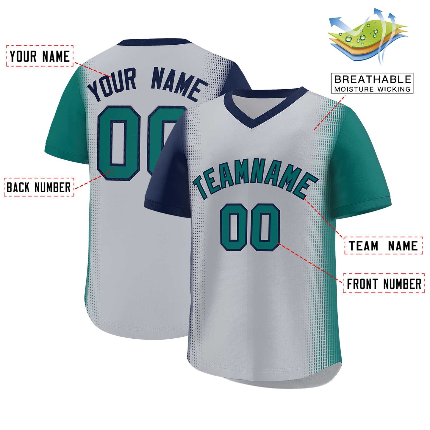 Custom Gray Navy-Aqua Personalized Raglan Sleeves Authentic Pullover Baseball Jersey