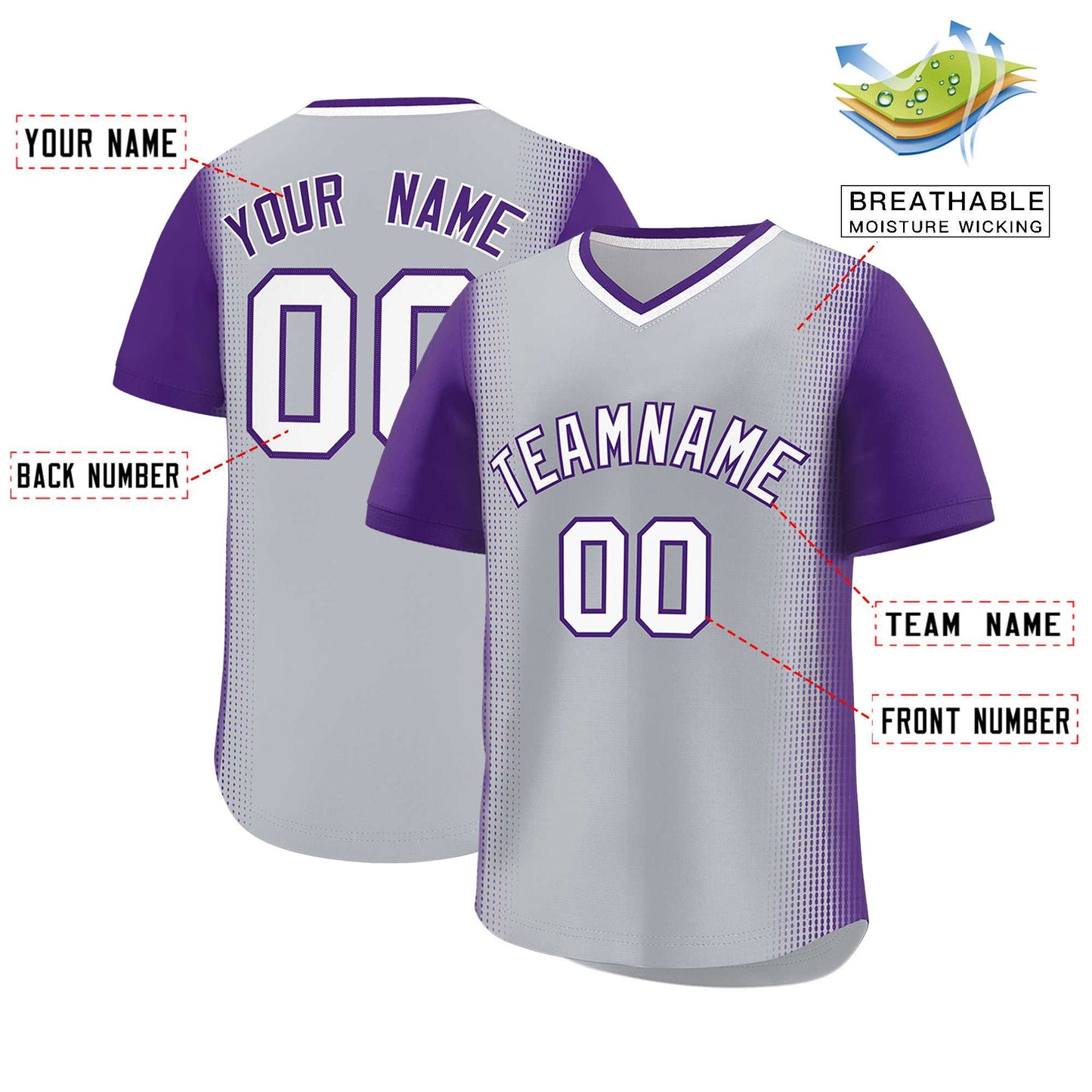 Custom Gray Purple Personalized Raglan Sleeves Authentic Pullover Baseball Jersey