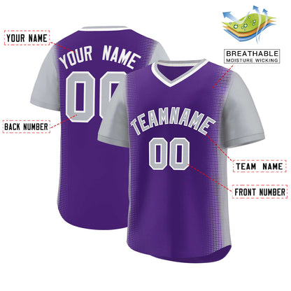 Custom Purple Gray Personalized Raglan Sleeves Authentic Pullover Baseball Jersey