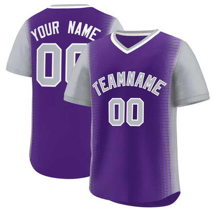 Custom Purple Gray Personalized Raglan Sleeves Authentic Pullover Baseball Jersey