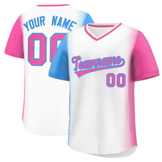 Custom White Powder Blue-Pink Personalized Raglan Sleeves Authentic Pullover Baseball Jersey