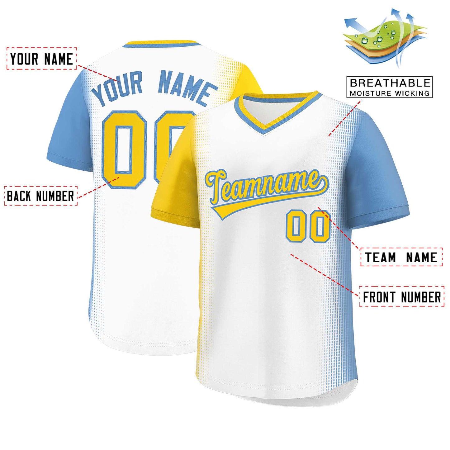 Custom White Gold-Light Blue Personalized Raglan Sleeves Authentic Pullover Baseball Jersey