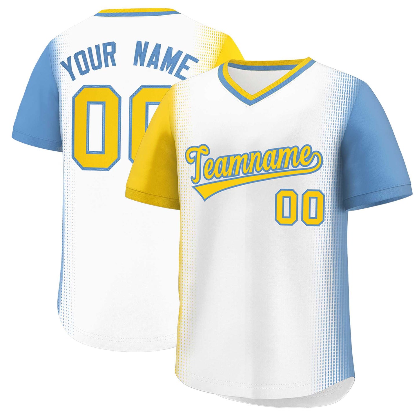 Custom White Gold-Light Blue Personalized Raglan Sleeves Authentic Pullover Baseball Jersey