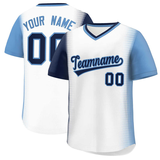 Custom White Navy-Light Blue Personalized Raglan Sleeves Authentic Pullover Baseball Jersey