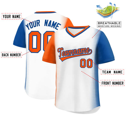 Custom White Orange-Royal Personalized Raglan Sleeves Authentic Pullover Baseball Jersey