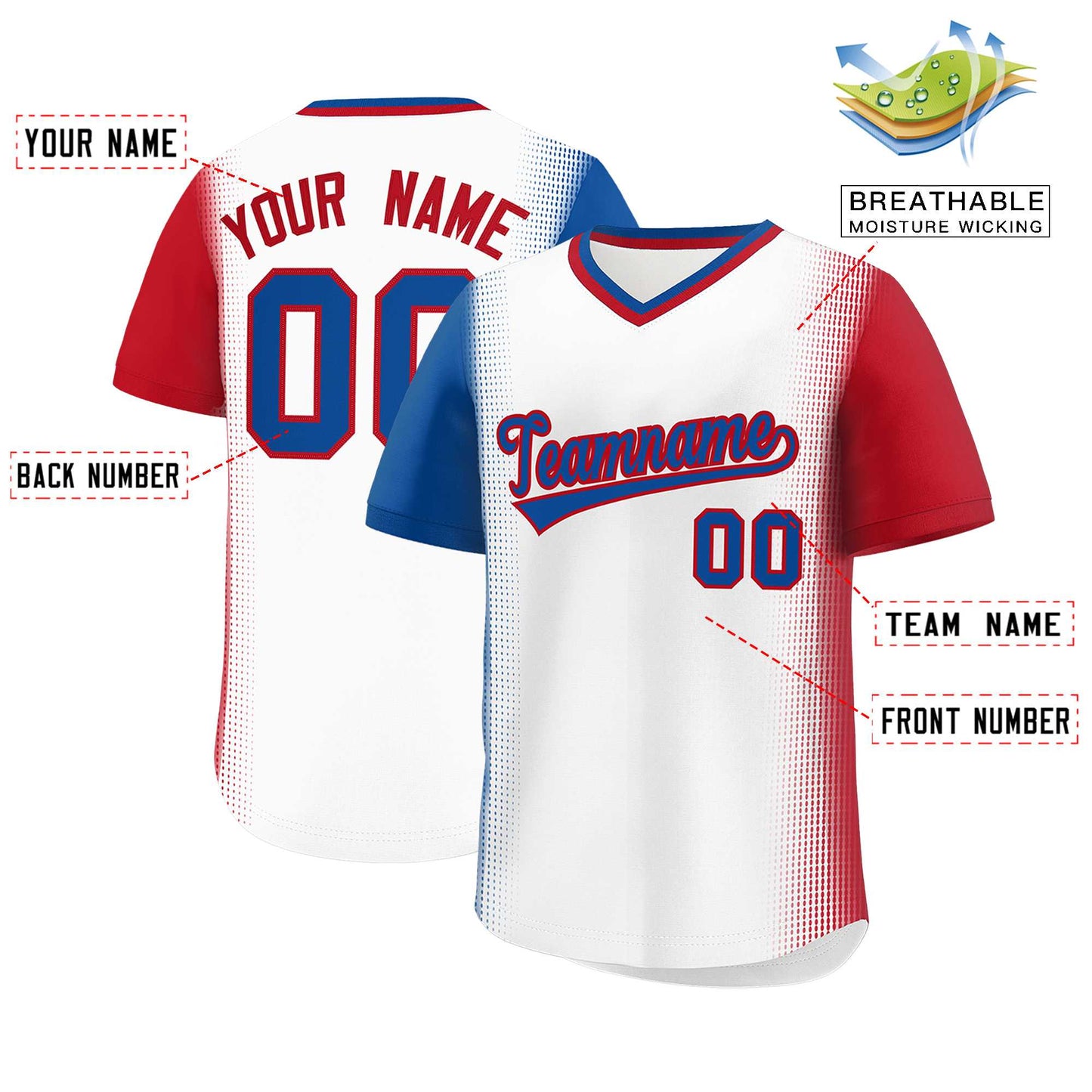 Custom White Royal-Red Personalized Raglan Sleeves Authentic Pullover Baseball Jersey