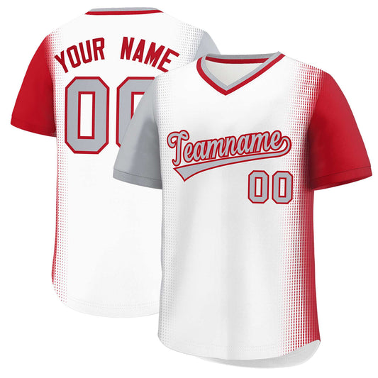 Custom White Gray-Red Personalized Raglan Sleeves Authentic Pullover Baseball Jersey