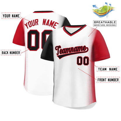 Custom White Black-Red Personalized Raglan Sleeves Authentic Pullover Baseball Jersey