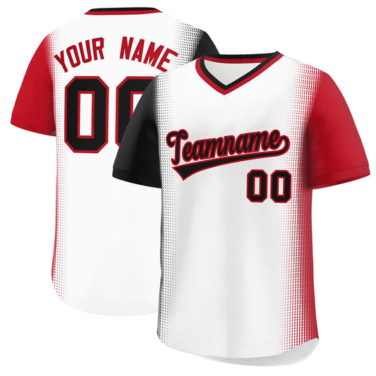 Custom White Black-Red Personalized Raglan Sleeves Authentic Pullover Baseball Jersey