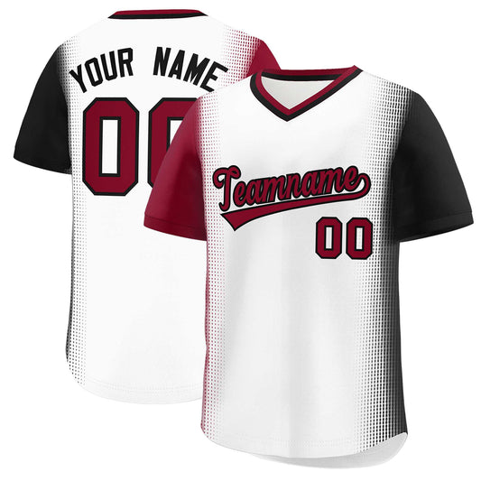 Custom White Crimson-Black Personalized Raglan Sleeves Authentic Pullover Baseball Jersey