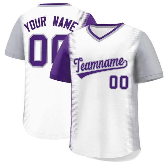 Custom White Purple-Gray Personalized Raglan Sleeves Authentic Pullover Baseball Jersey