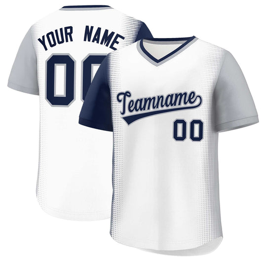 Custom White Navy-Gray Personalized Raglan Sleeves Authentic Pullover Baseball Jersey