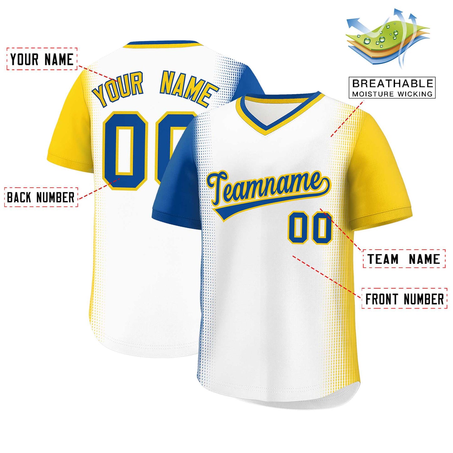 Custom White Royal-Gold Personalized Raglan Sleeves Authentic Pullover Baseball Jersey