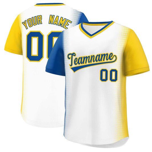 Custom White Royal-Gold Personalized Raglan Sleeves Authentic Pullover Baseball Jersey