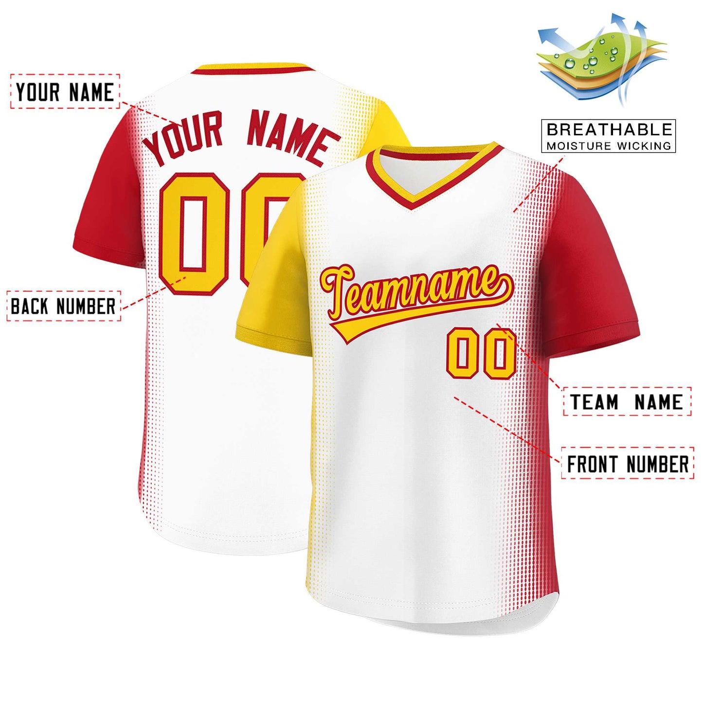 Custom White Gold-Red Personalized Raglan Sleeves Authentic Pullover Baseball Jersey