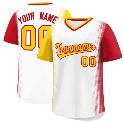 Custom White Gold-Red Personalized Raglan Sleeves Authentic Pullover Baseball Jersey