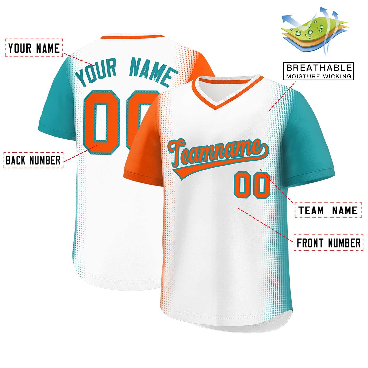 Custom White Orange-Aqua Personalized Raglan Sleeves Authentic Pullover Baseball Jersey