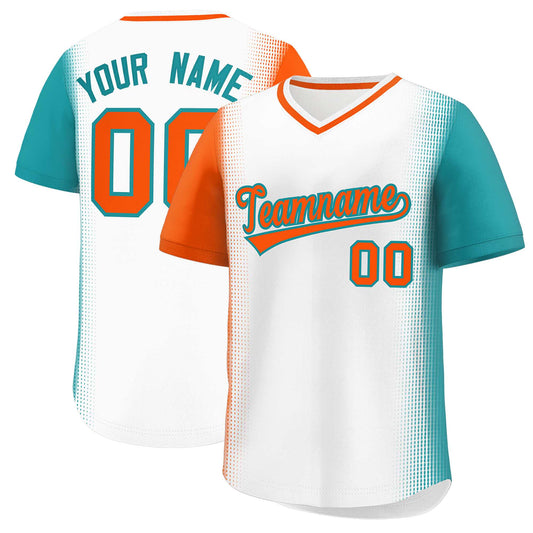 Custom White Orange-Aqua Personalized Raglan Sleeves Authentic Pullover Baseball Jersey