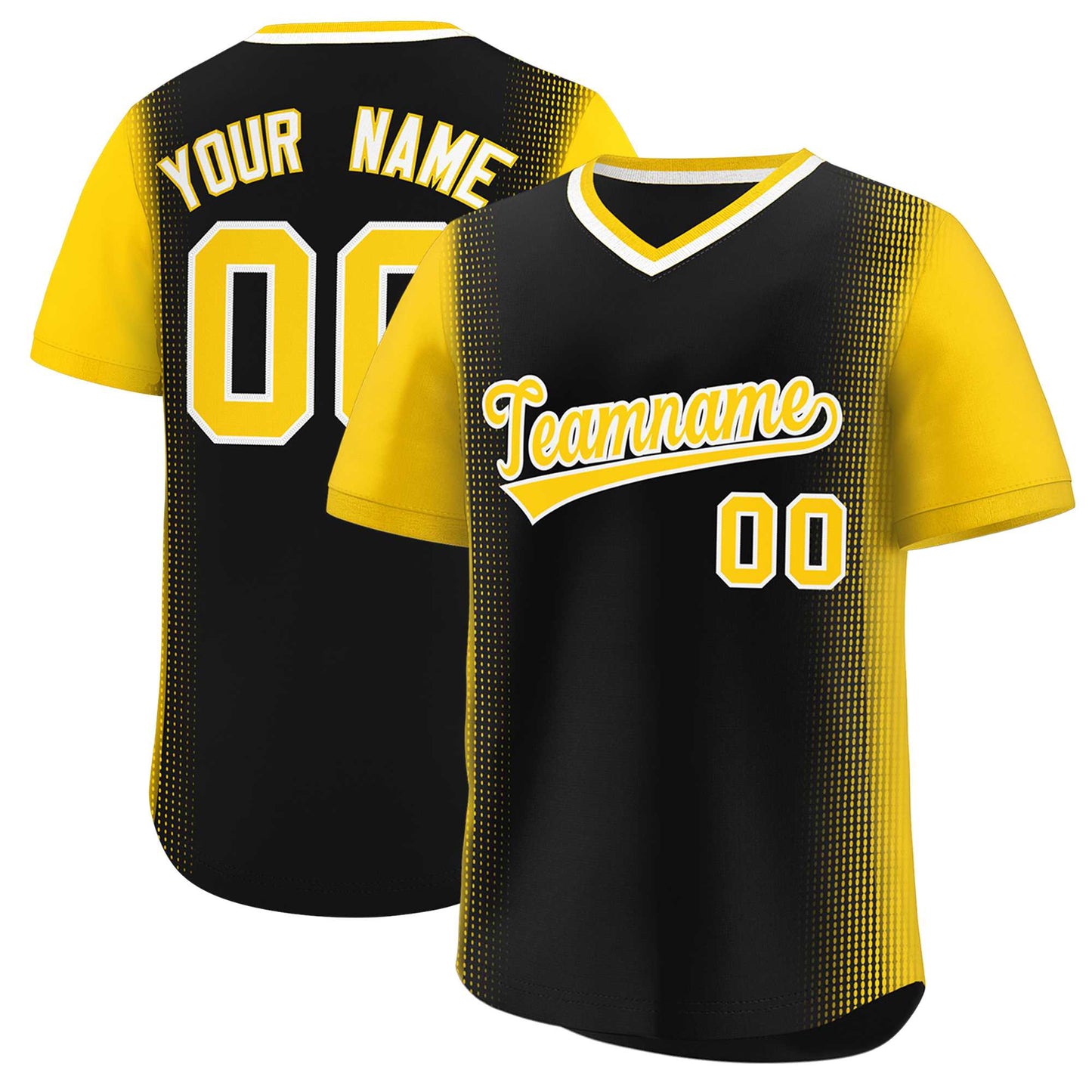 Custom Black Gold Personalized Raglan Sleeves Authentic Pullover Baseball Jersey