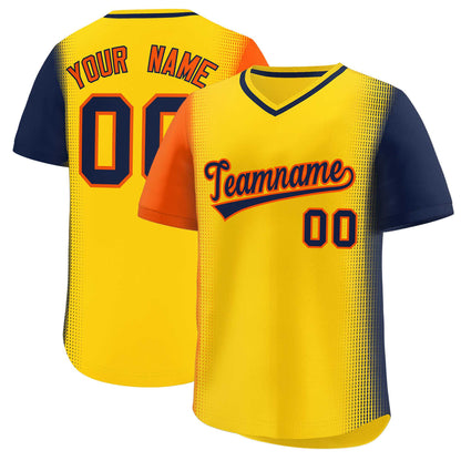 Custom Gold Orange-Navy Personalized Raglan Sleeves Authentic Pullover Baseball Jersey