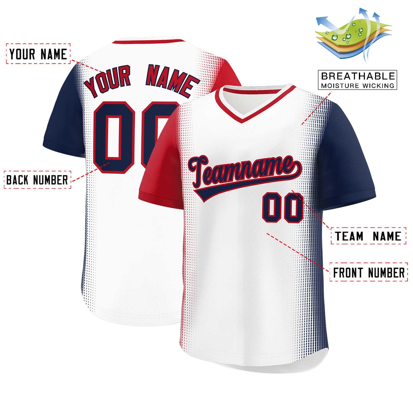 Custom White Red-Navy Personalized Raglan Sleeves Authentic Pullover Baseball Jersey