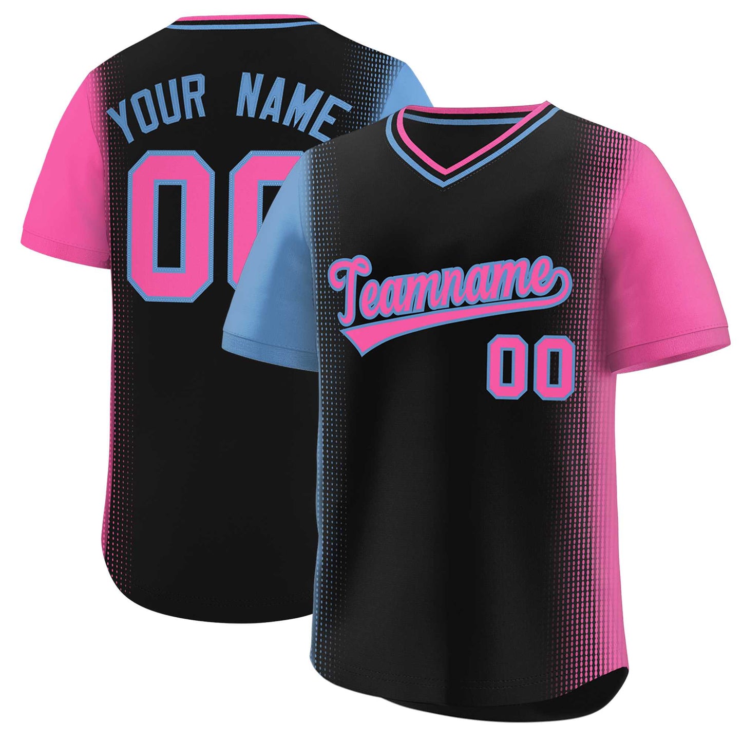 Custom Black Light Blue-Pink Personalized Raglan Sleeves Authentic Pullover Baseball Jersey