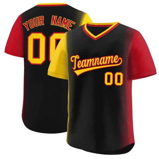 Custom Black Gold-Red Personalized Raglan Sleeves Authentic Pullover Baseball Jersey