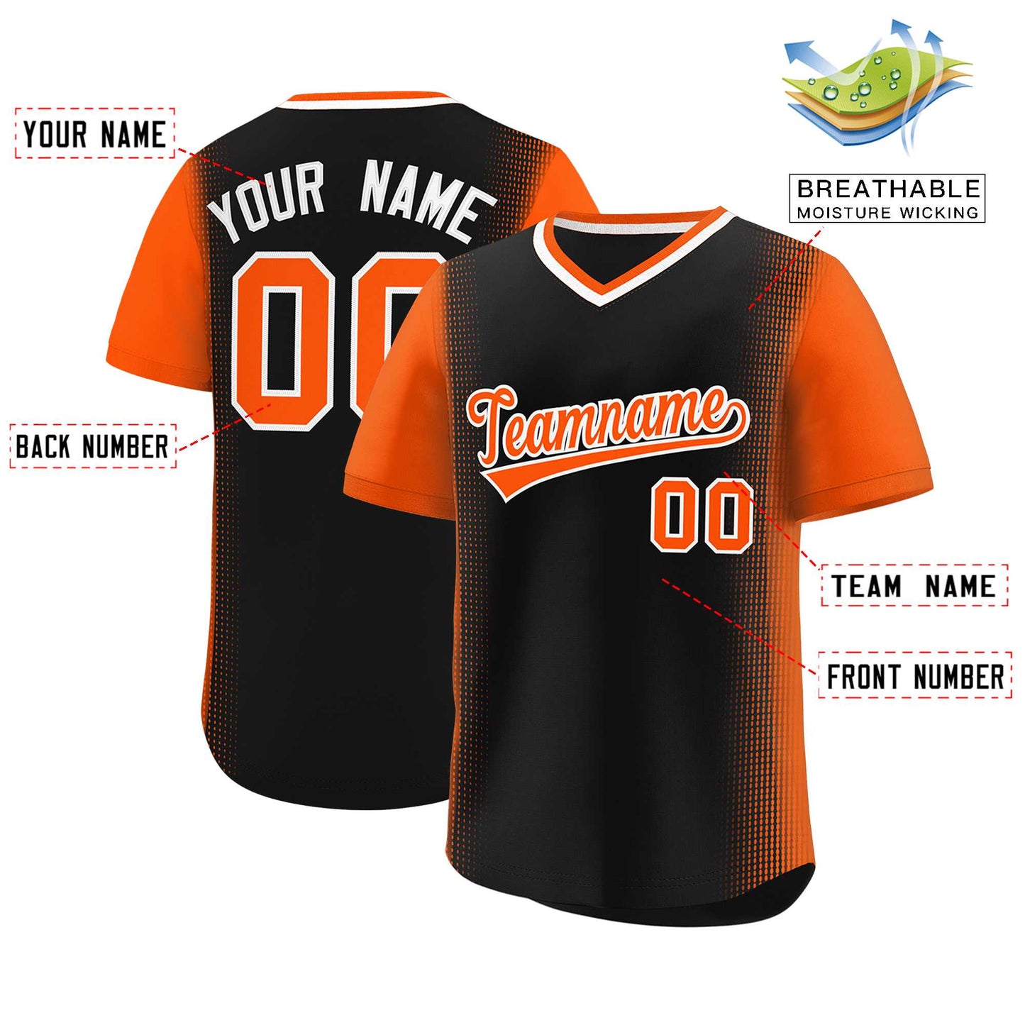 Custom Black Orange Personalized Raglan Sleeves Authentic Pullover Baseball Jersey