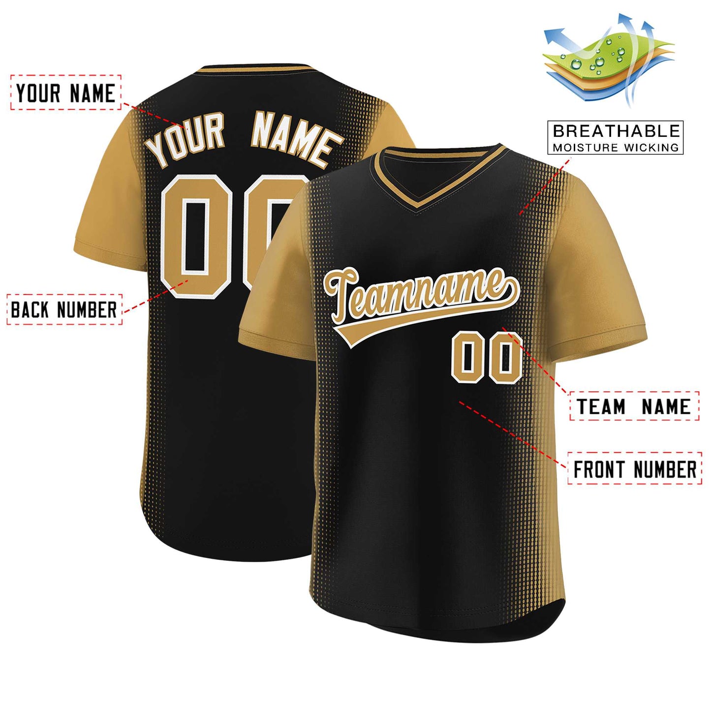 Custom Black Old Gold Personalized Raglan Sleeves Authentic Pullover Baseball Jersey