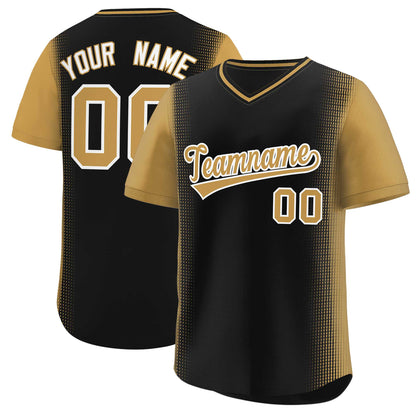 Custom Black Old Gold Personalized Raglan Sleeves Authentic Pullover Baseball Jersey