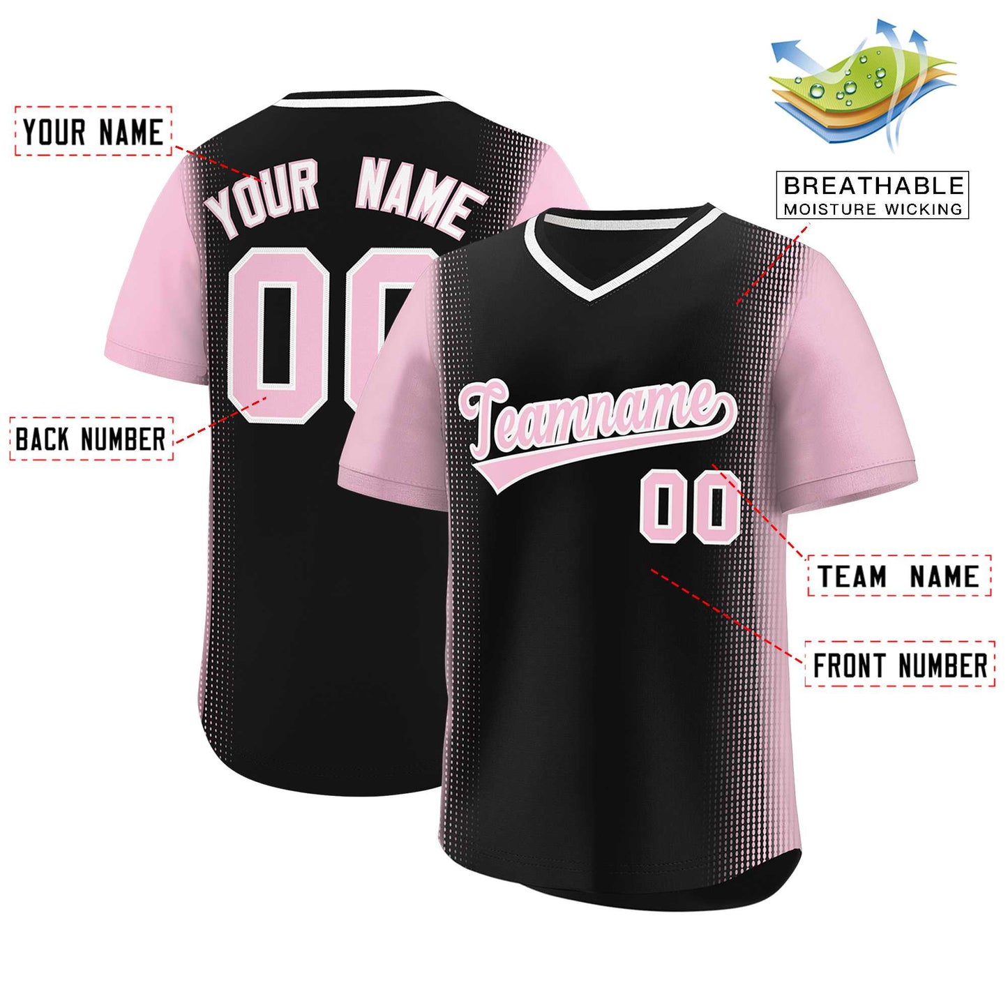 Custom Black Light Pink Personalized Raglan Sleeves Authentic Pullover Baseball Jersey