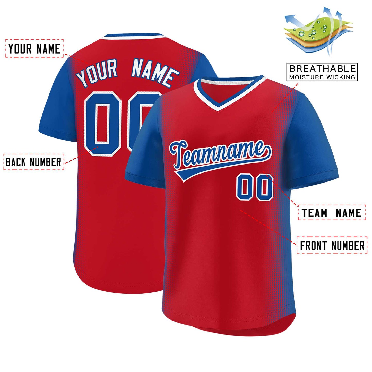 Custom Red Royal Personalized Raglan Sleeves Authentic Pullover Baseball Jersey