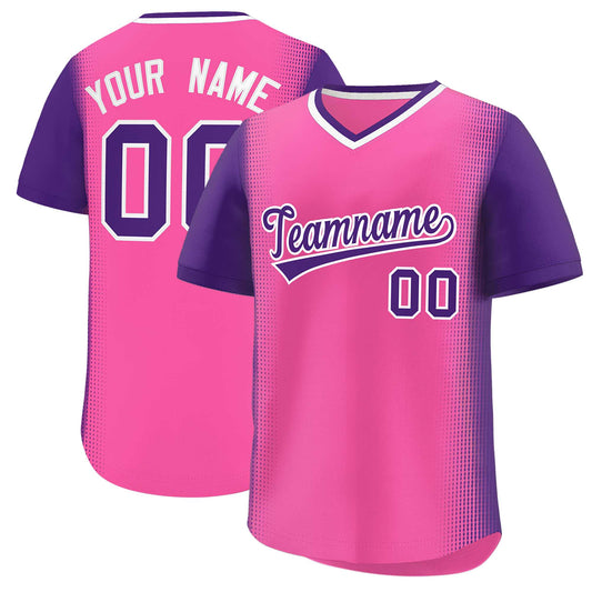 Custom Pink Purple Personalized Raglan Sleeves Authentic Pullover Baseball Jersey