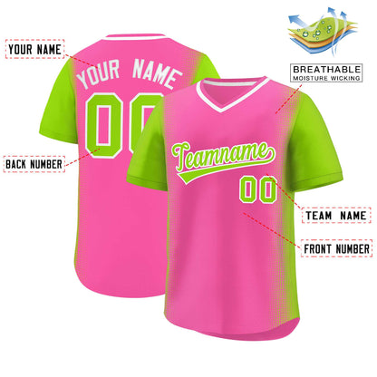 Custom Pink Neon Green Personalized Raglan Sleeves Authentic Pullover Baseball Jersey