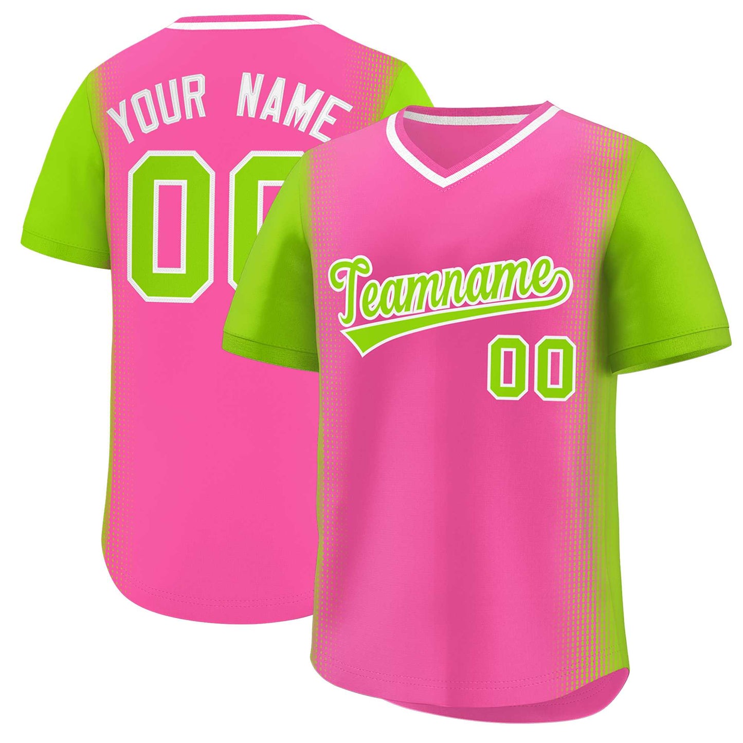 Custom Pink Neon Green Personalized Raglan Sleeves Authentic Pullover Baseball Jersey