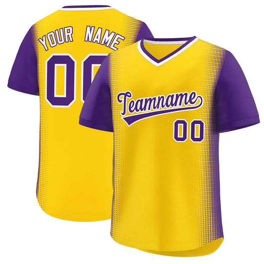 Custom Gold Purple Personalized Raglan Sleeves Authentic Pullover Baseball Jersey