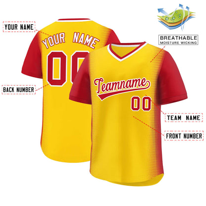 Custom Gold Red Personalized Raglan Sleeves Authentic Pullover Baseball Jersey