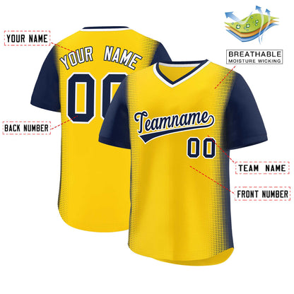 Custom Gold Navy Personalized Raglan Sleeves Authentic Pullover Baseball Jersey