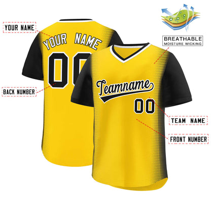 Custom Gold Black Personalized Raglan Sleeves Authentic Pullover Baseball Jersey