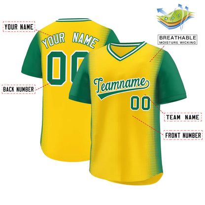 Custom Gold Kelly Green Personalized Raglan Sleeves Authentic Pullover Baseball Jersey