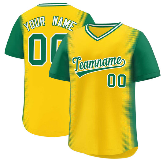 Custom Gold Kelly Green Personalized Raglan Sleeves Authentic Pullover Baseball Jersey