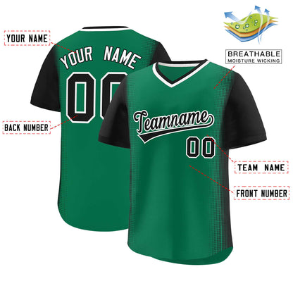 Custom Kelly Green Black Personalized Raglan Sleeves Authentic Pullover Baseball Jersey