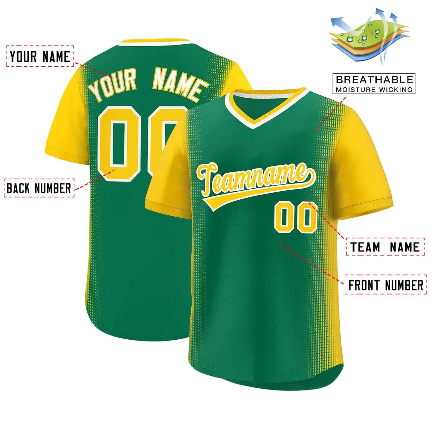 Custom Kelly Green Gold Personalized Raglan Sleeves Authentic Pullover Baseball Jersey