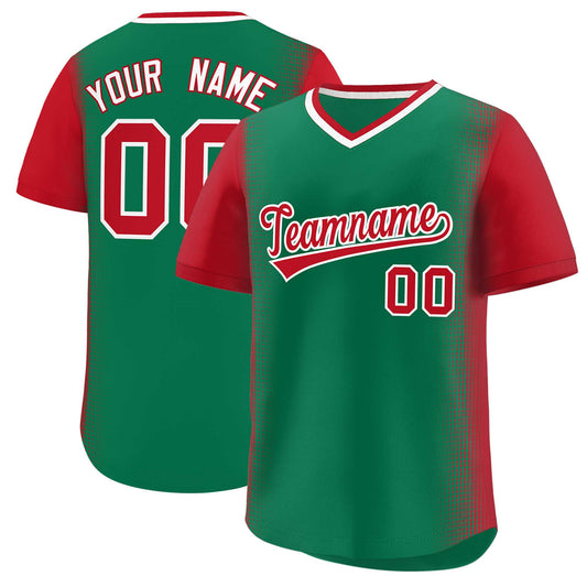 Custom Kelly Green Red Personalized Raglan Sleeves Authentic Pullover Baseball Jersey