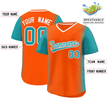 Custom Orange Aqua Personalized Raglan Sleeves Authentic Pullover Baseball Jersey