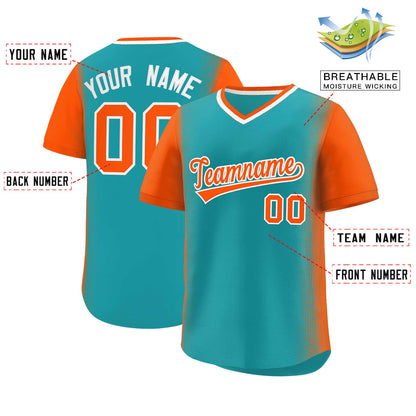 Custom Aqua Orange Personalized Raglan Sleeves Authentic Pullover Baseball Jersey