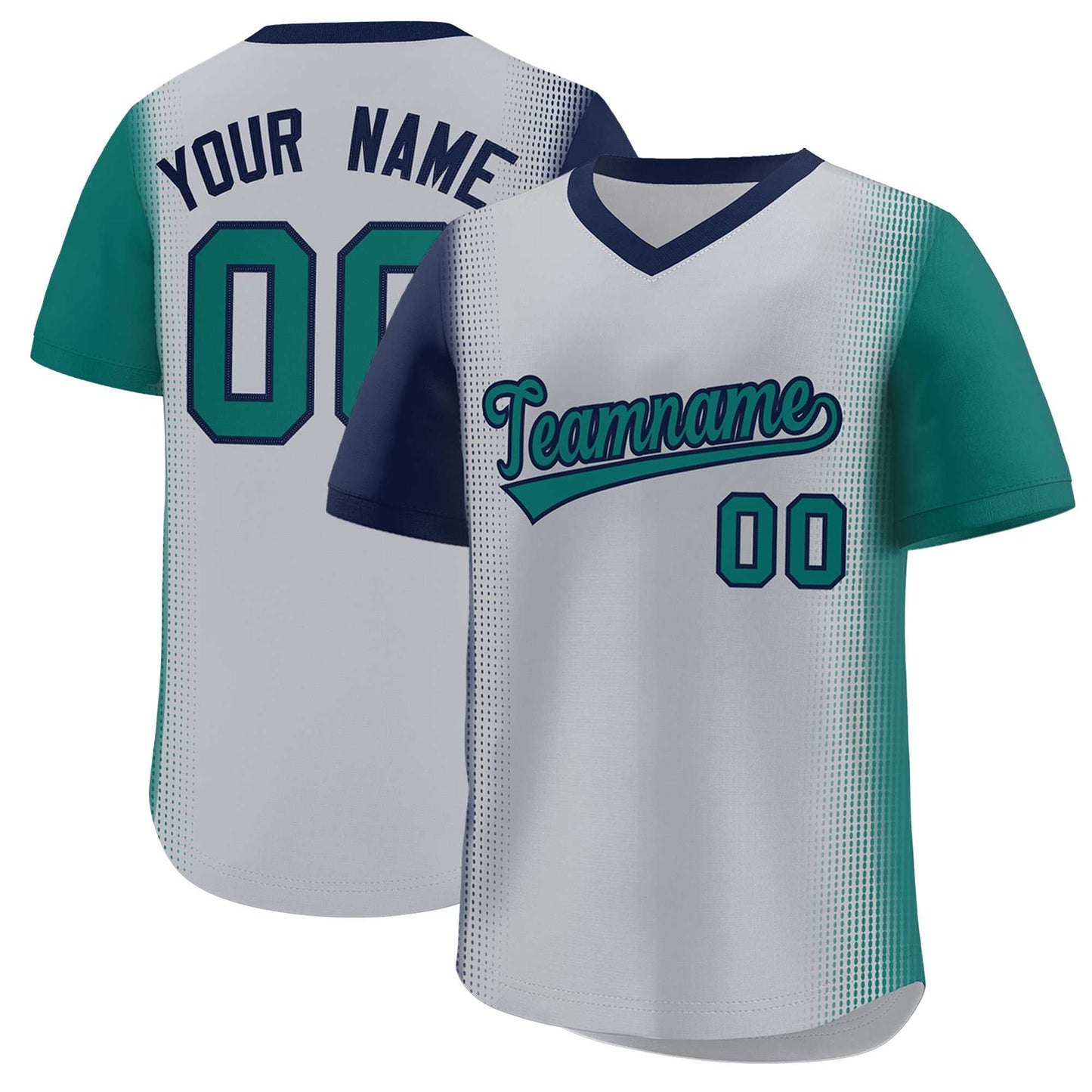 Custom Gray Navy-Aqua Personalized Raglan Sleeves Authentic Pullover Baseball Jersey