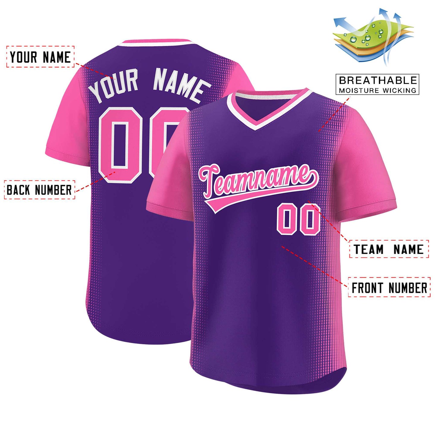 Custom Purple Pink Personalized Raglan Sleeves Authentic Pullover Baseball Jersey