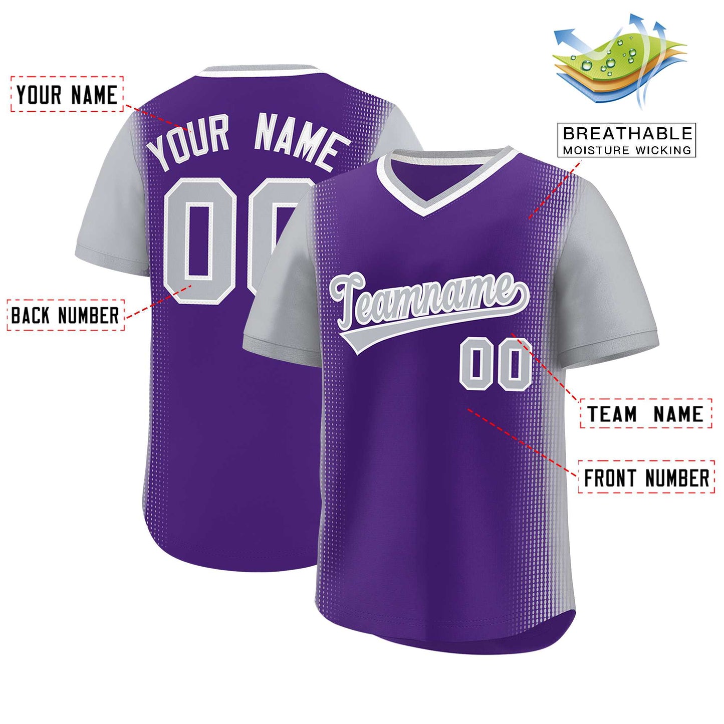 Custom Purple Gray Personalized Raglan Sleeves Authentic Pullover Baseball Jersey